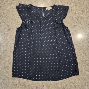 LOFT Outlet Navy Polka Dot Ruffle Flutter Sleeve Top - Women's Small